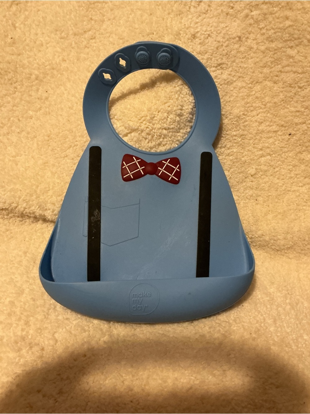 Blue Silicone Baby Bib with Bow Tie Accent